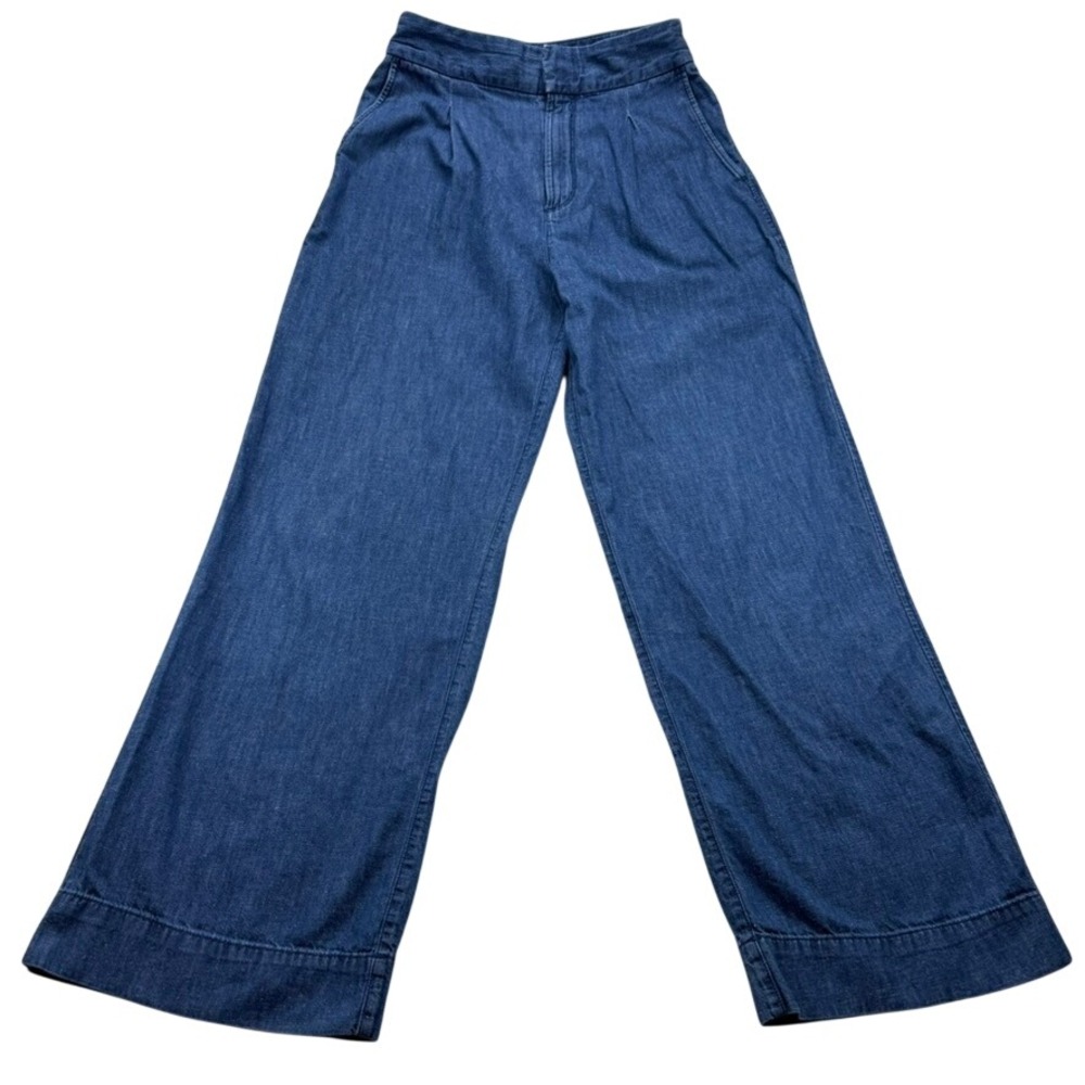 Gap Womens Blue Wide‎ Leg Pleated Denim Trousers High Rise Jeans Size 8